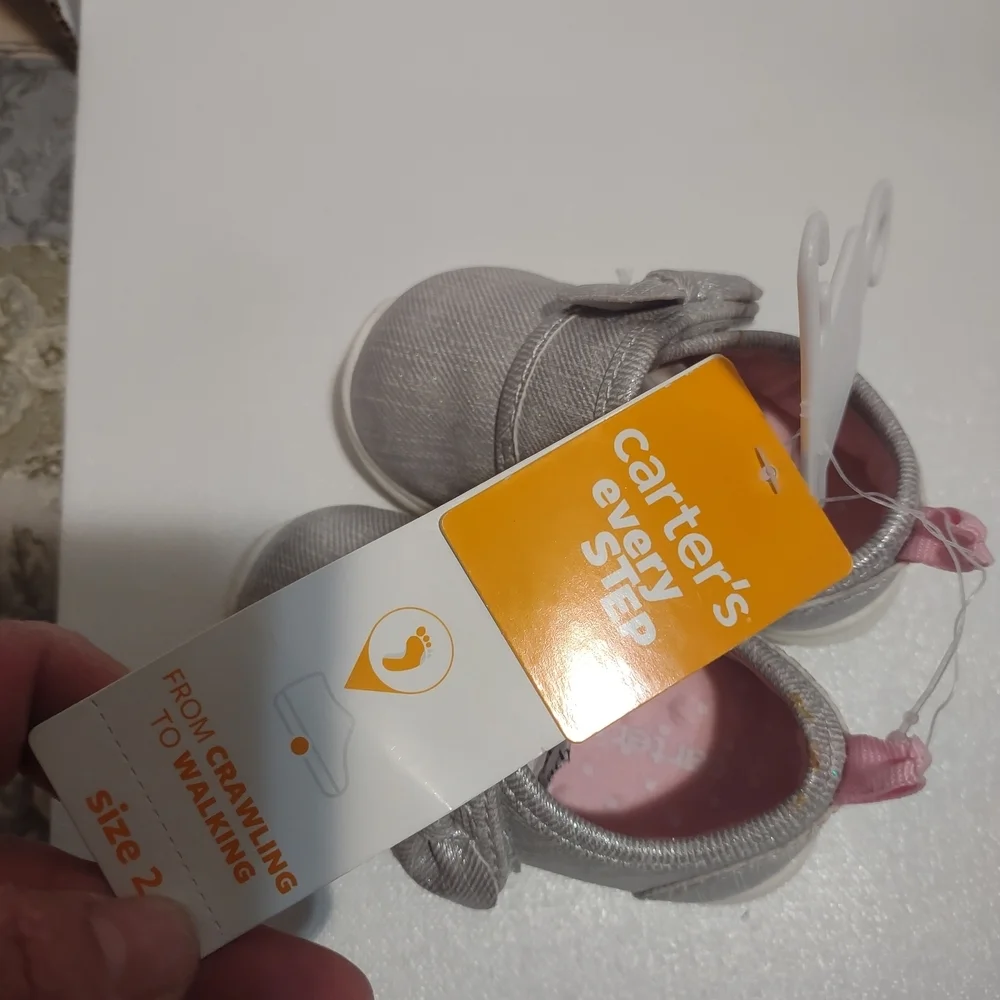 Carter's Silver Baby Shoes with Bow